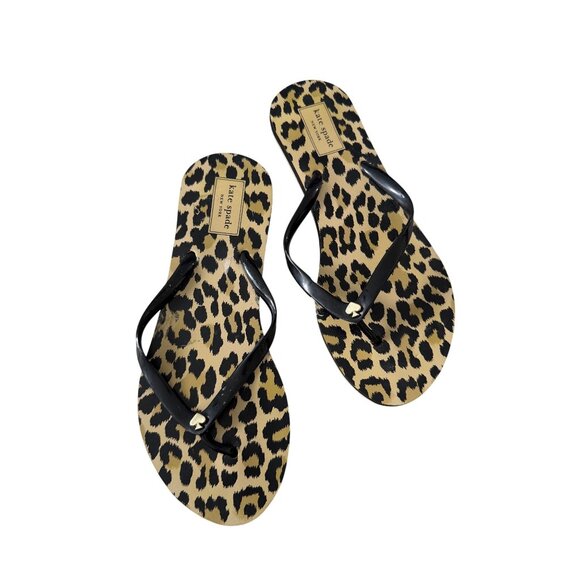 KATE SPADE Black Leopard Print Flip Flops Sandals Size Medium - 7/8 NEW NWOT - Picture 6 of 7